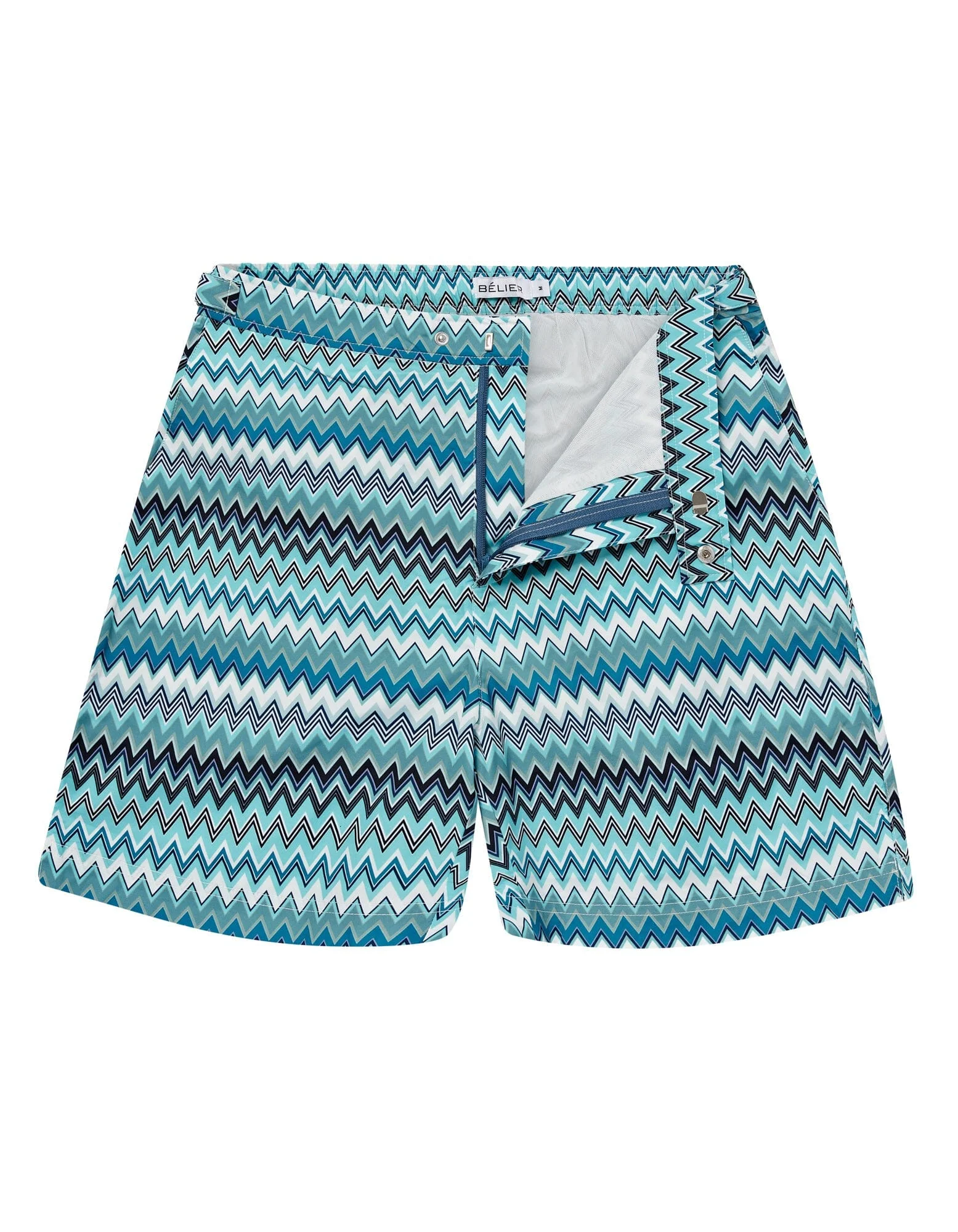 Blue/Green/White Zag Print Swimshort - Image 4