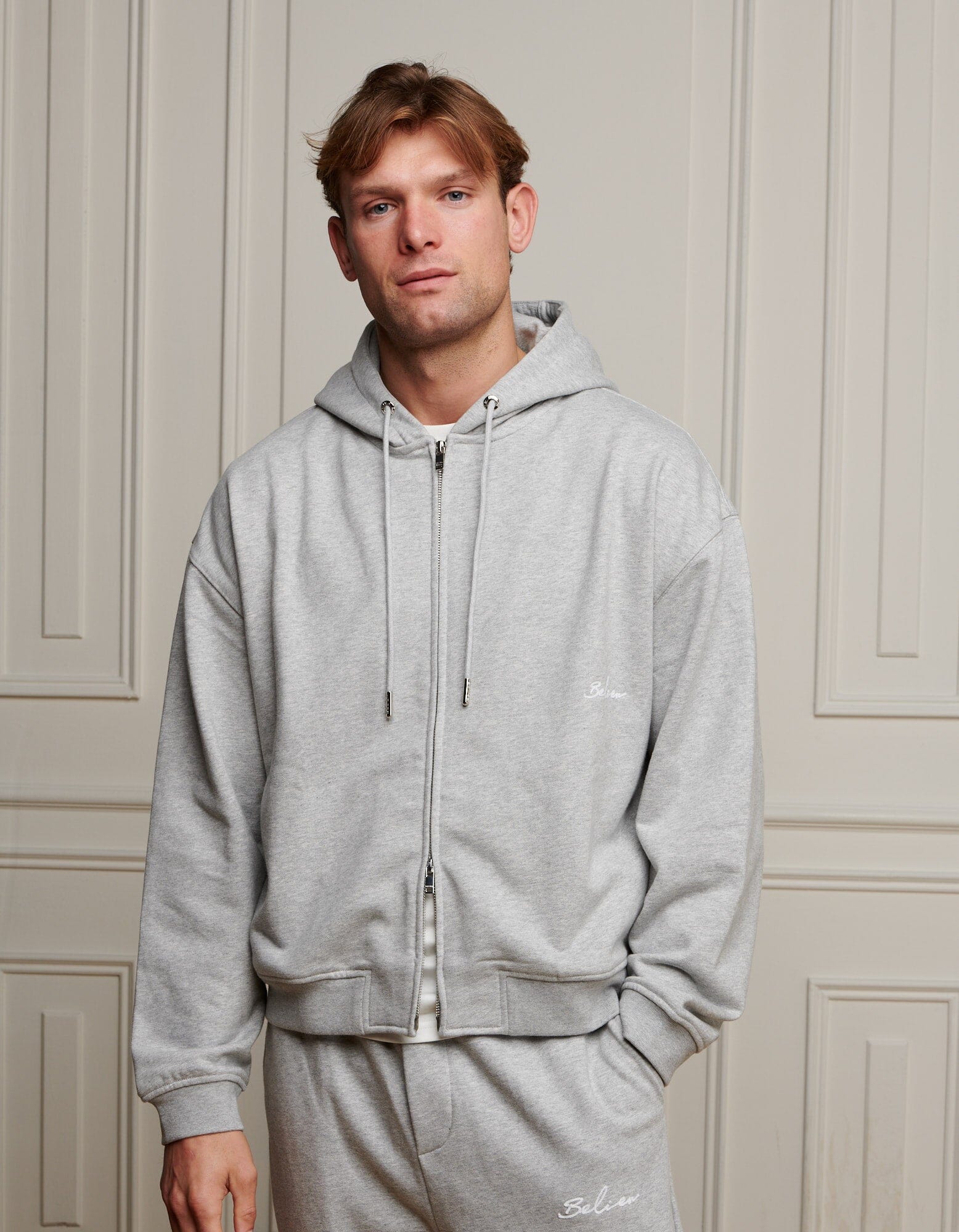 Grey Marl Logo Zip Through Hoodie - Image 3