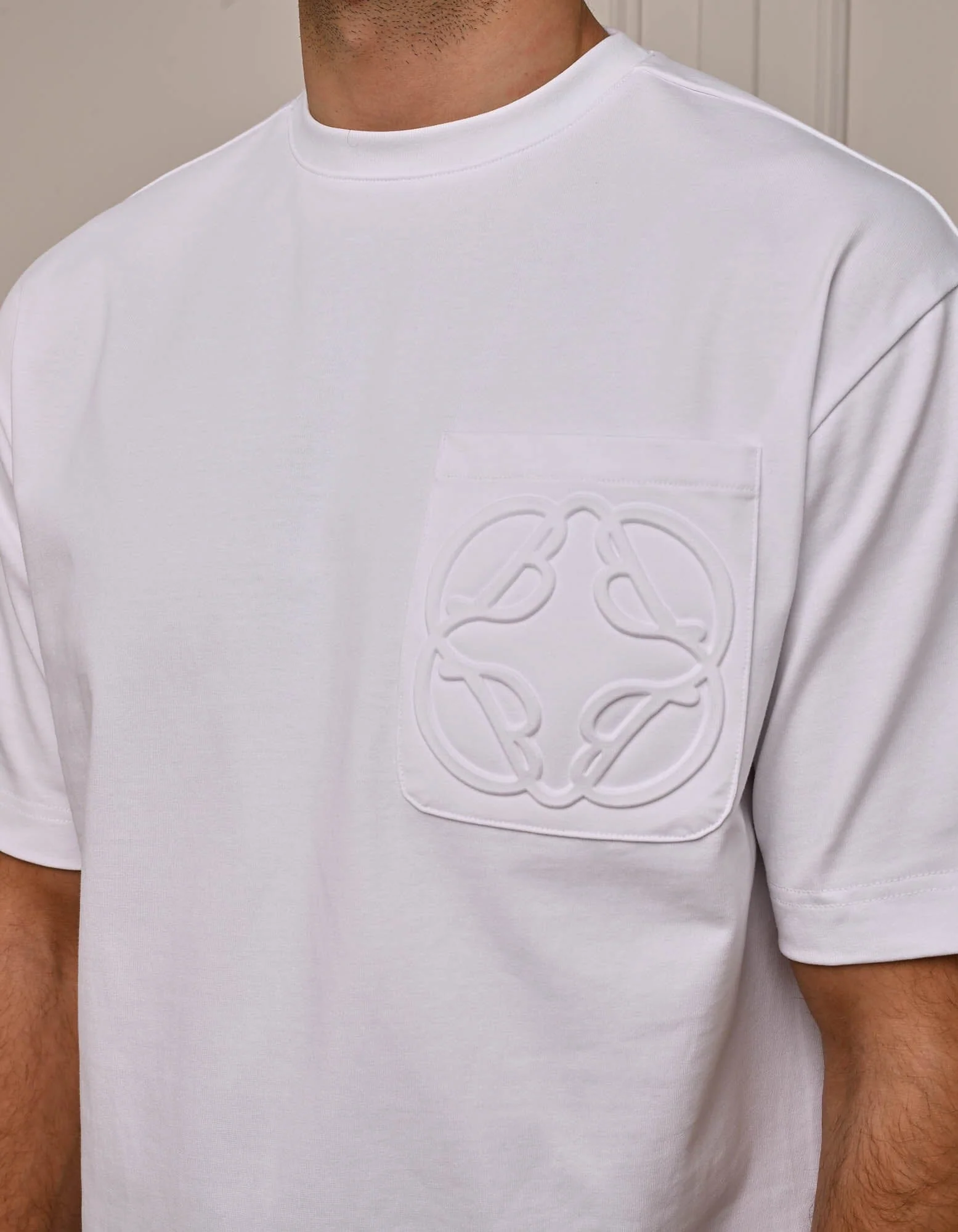 White Embossed Emblem Pocket T-Shirt - Image 3
