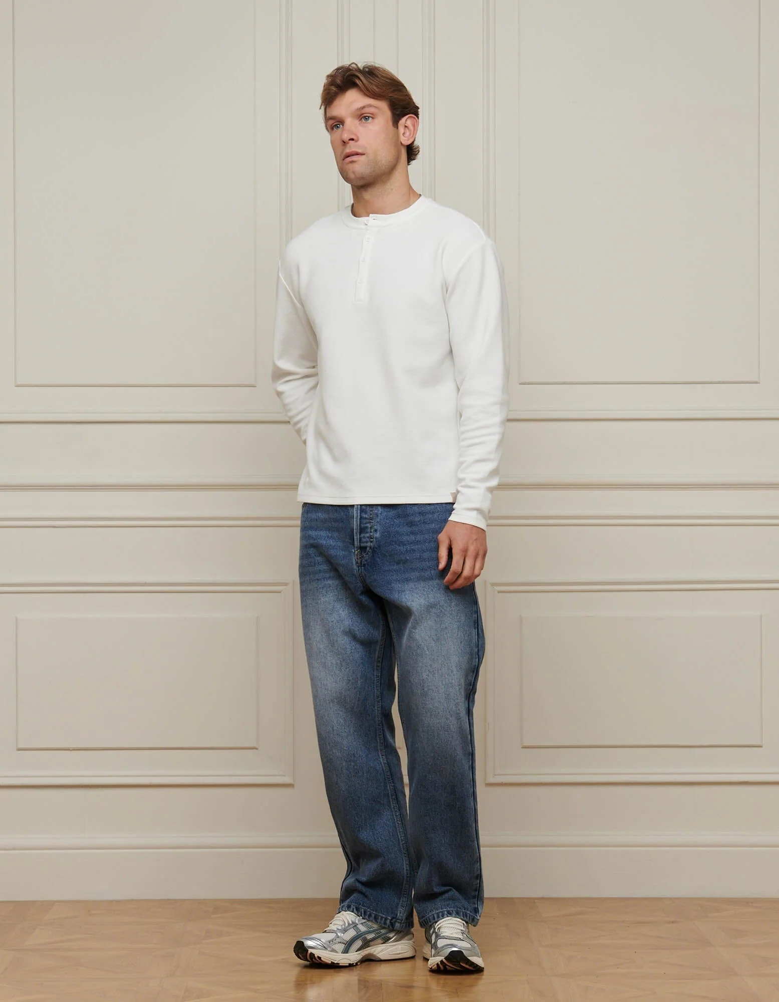 White Waffle Henley T-Shirt - Image 3