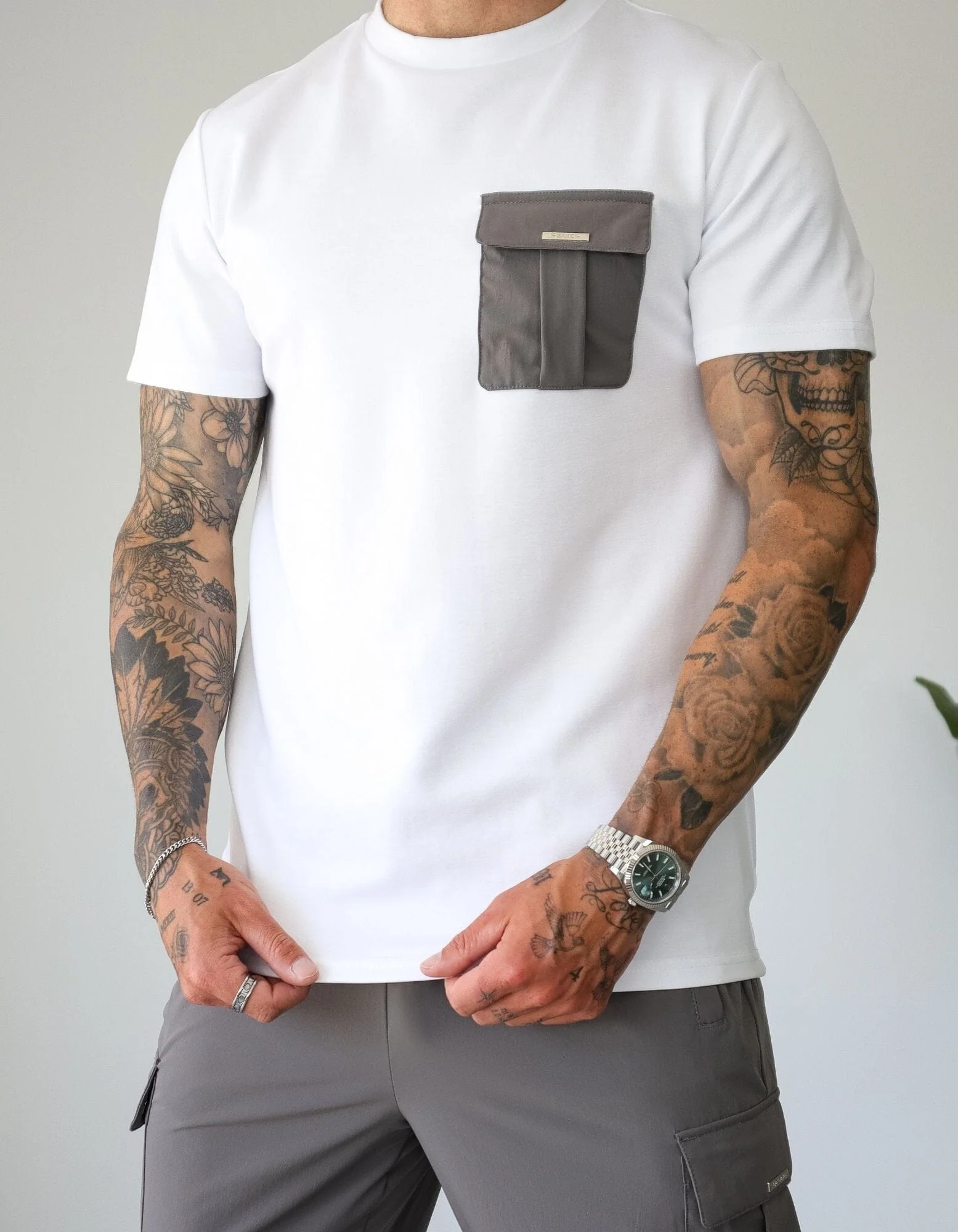 Woven Pocket T-Shirt White/Slate - Image 3