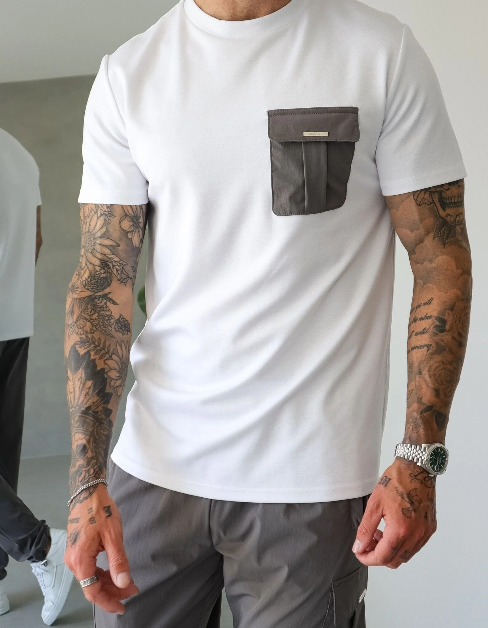 Woven Pocket T-Shirt White/Slate - Image 5